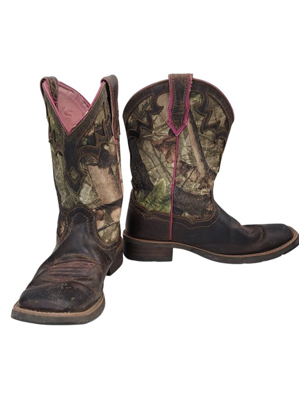 Ariat Western Boot Brown/Pink Camo Leather & Fabric Womens 7B